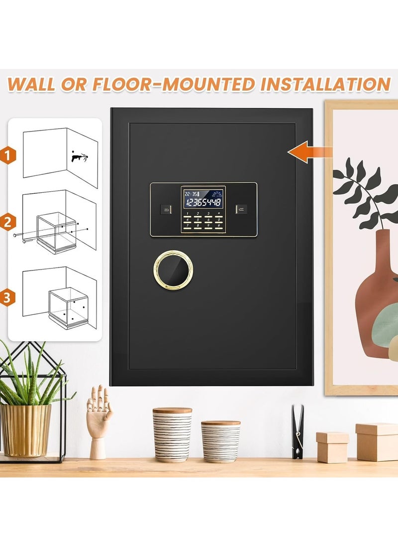 Safe box,Home Safe Box Fireproof Waterproof, Heavy Duty Fire proof Safe Boxes for Home Use, Removable Inner Cabinet and Shelf, Anti-Theft Digital Safe Box for Home Office Hotel,45x38x31cm