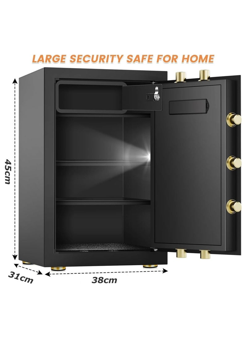 Safe box,Home Safe Box Fireproof Waterproof, Heavy Duty Fire proof Safe Boxes for Home Use, Removable Inner Cabinet and Shelf, Anti-Theft Digital Safe Box for Home Office Hotel,45x38x31cm