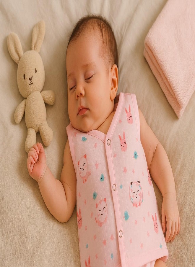 TUMMY TIME Baby Sleeveless Cotton Jablas Combo for Boys & Girls – Pack of 4, 100% Muslin Cotton, Soft & Breathable, Front Open (Combo1, 3-6 Month) - Image 2