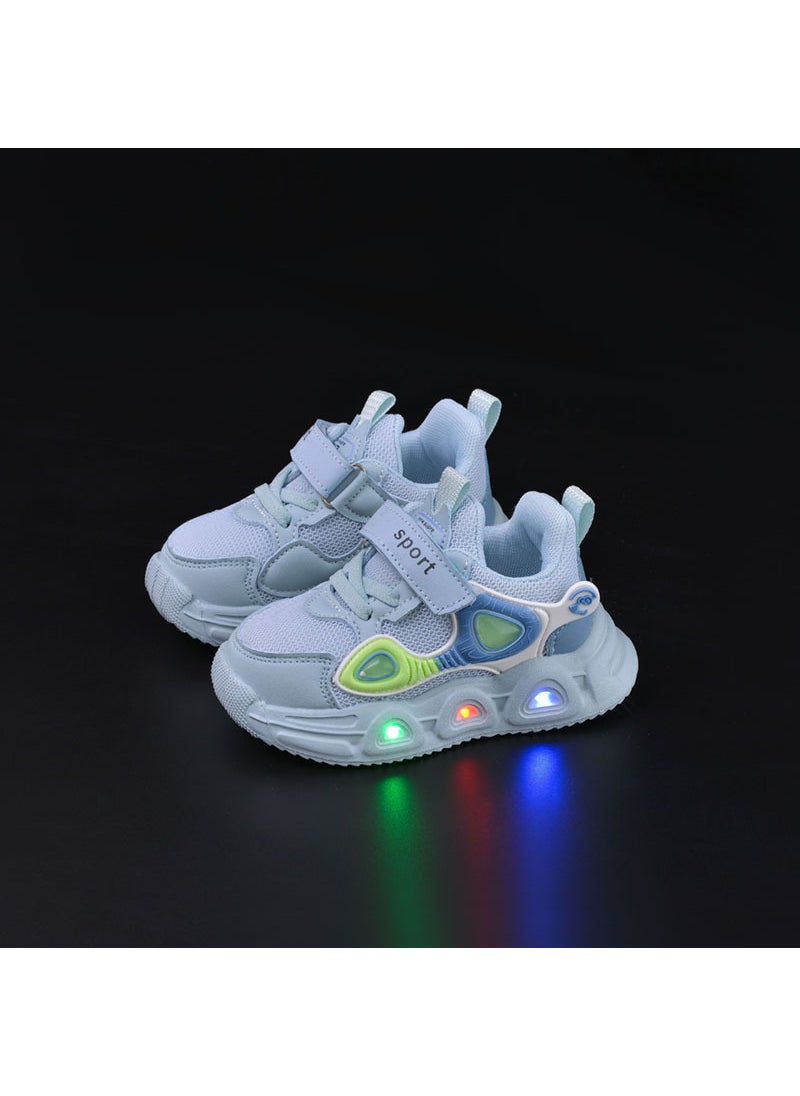Generic - Spring Autumn Kids Light-Up Sneakers Magic Tape Light blue - Image 1