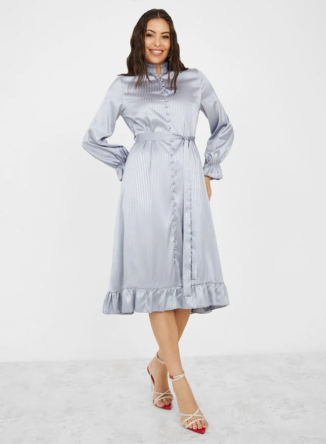 Styli Stripes Jacquard Button Detail Midi Dress