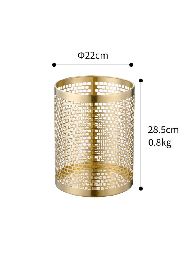 Hollow Stainless Steel Trash Can, Open Top Metal Waste Bin, Simple Desk Storage Bucket for Office Bathroom Bedroom - Image 1