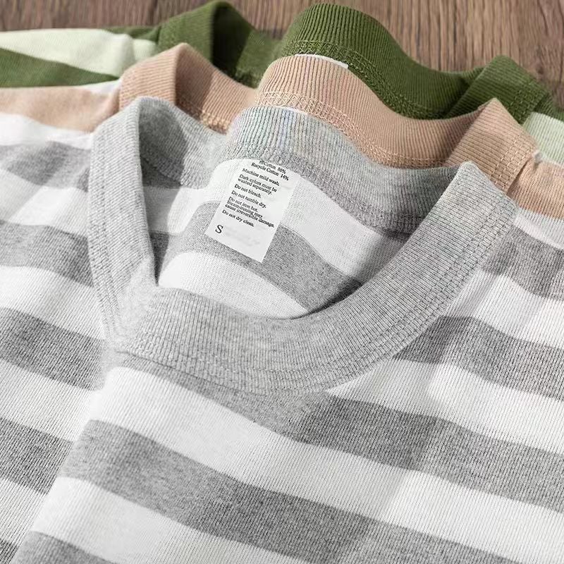 200G Carbon Brush Sanding Summer Color Strip Men'S And Women'S Short-Sleeved T-Shirt Soft Waxy Casual Joker Sea Soul Top - Image 2