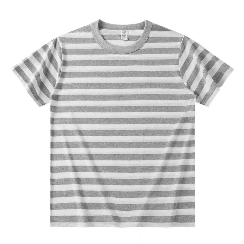 200G Carbon Brush Sanding Summer Color Strip Men'S And Women'S Short-Sleeved T-Shirt Soft Waxy Casual Joker Sea Soul Top - Image 1