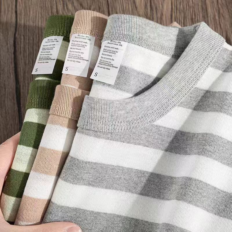 200G Carbon Brush Sanding Summer Color Strip Men'S And Women'S Short-Sleeved T-Shirt Soft Waxy Casual Joker Sea Soul Top - Image 3