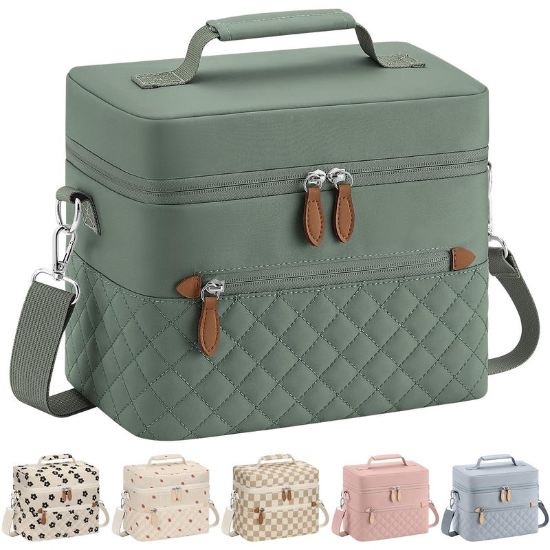Tenot Insulated Lunch Box for Women Reusable, Leak Proof Cooler Lunch Bag Women for Work Stylish Quilted Lunch Tote Bag for Adult Picnic Travel Hiking Light Green - Image 1