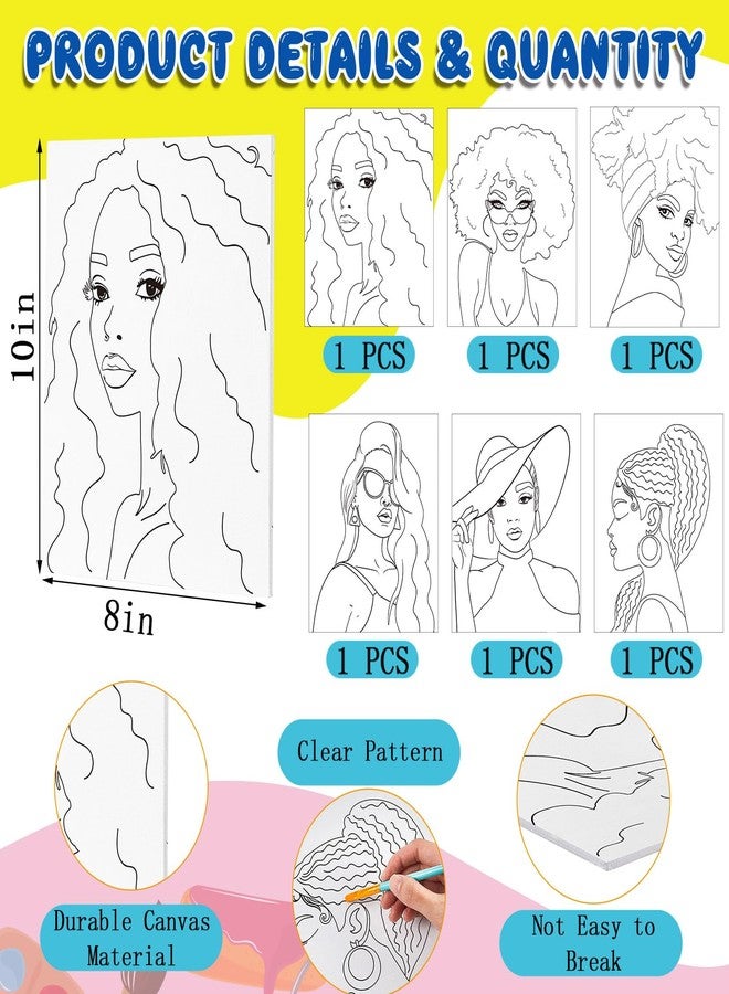 Affrolling 6 Sets Galentines Paint and Sip Kit for Adults Pre Drawn Canvas Painting Set Valentine's Day Stretch Canvas Kit for Her or Him(Afro Girl) - Image 2
