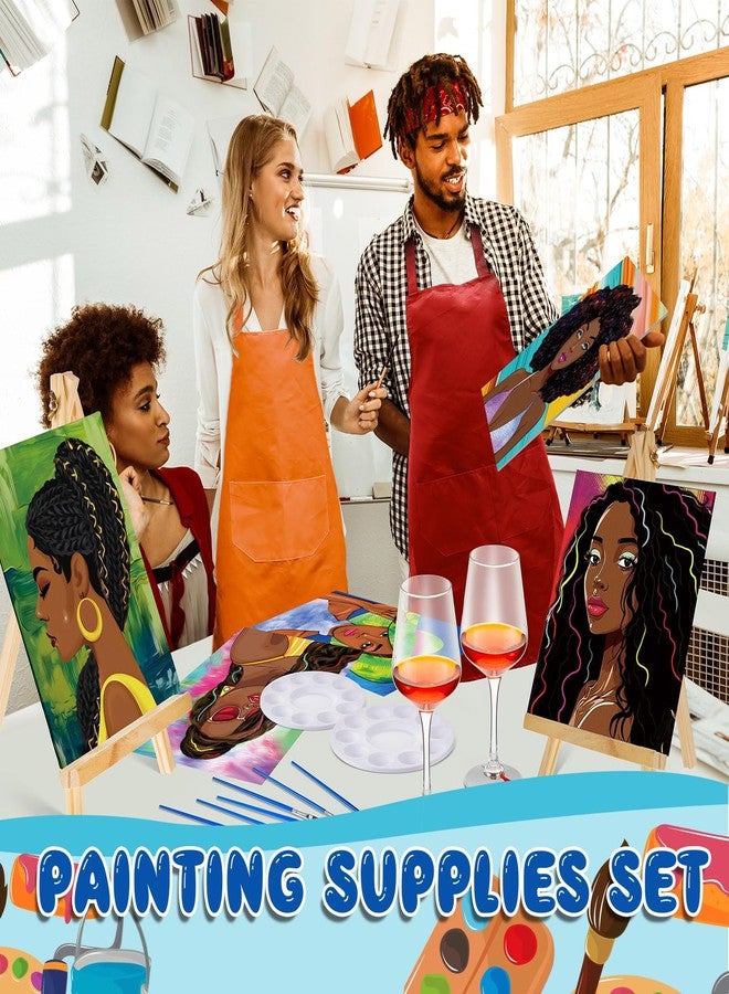 Affrolling 6 Sets Galentines Paint and Sip Kit for Adults Pre Drawn Canvas Painting Set Valentine's Day Stretch Canvas Kit for Her or Him(Afro Girl) - Image 4