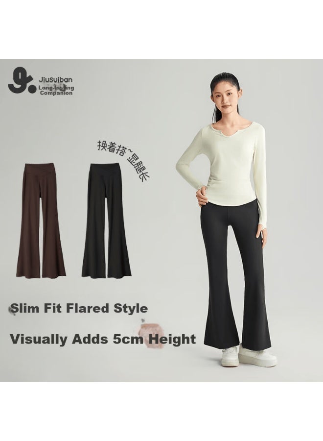 Long time companion Jiusuibian High Waist Flared Pants For Girls Spring Autumn High Elastic Slim Casual Trousers Youth Teen Girls Height Enhancing Long Pants - Image 1