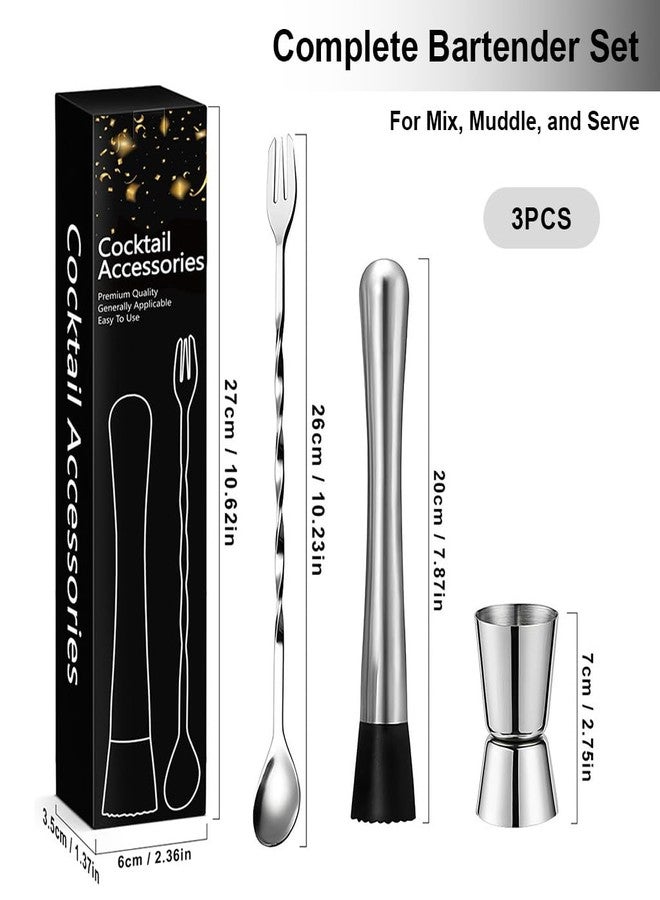 Supvox® 3 Piece Stainless Steel Cocktail Shaker Bar Set-Dual Function Bar Spoon, Muddler & 15/30ml Peg Measurer, Cocktail Shaker Set at Home or Parties Professional Bartender Kit for Making Mojito Mix - Image 2