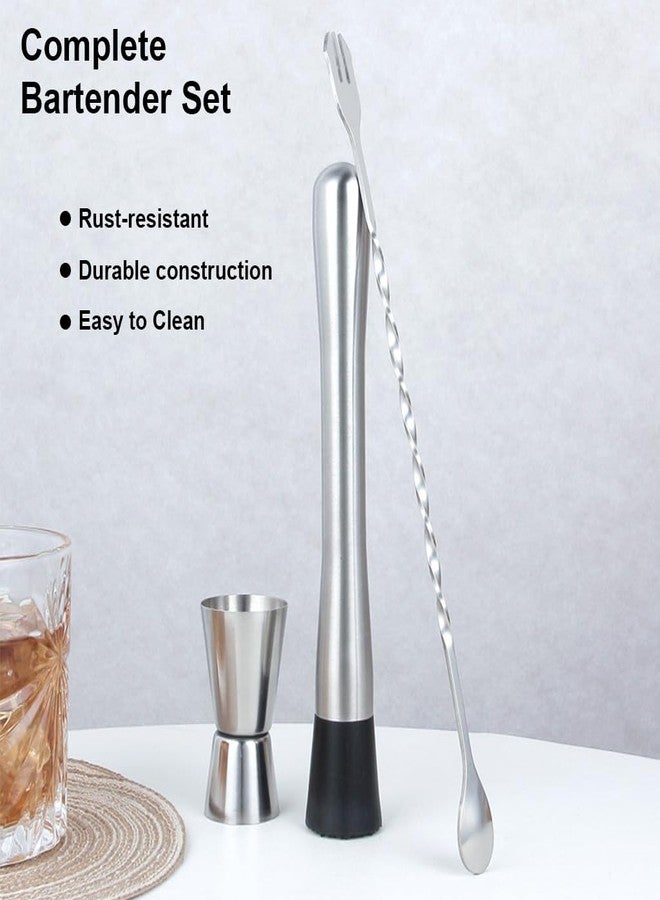 Supvox® 3 Piece Stainless Steel Cocktail Shaker Bar Set-Dual Function Bar Spoon, Muddler & 15/30ml Peg Measurer, Cocktail Shaker Set at Home or Parties Professional Bartender Kit for Making Mojito Mix - Image 5