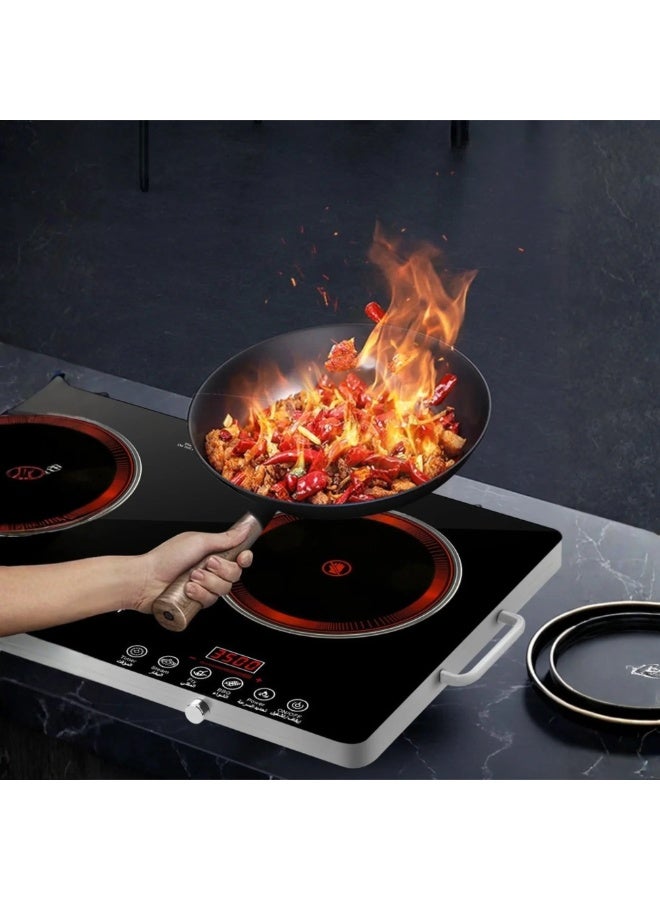 Silver Crest SC-21 7000W Dual Burner Infrared Cooker with Ceramic Crystal Plate, Digital LED Display, Touch Sensor Controls, Adjustable Temperature Settings, Safe Waterproof Body for Home and Commercial Kitchen Use - Image 4