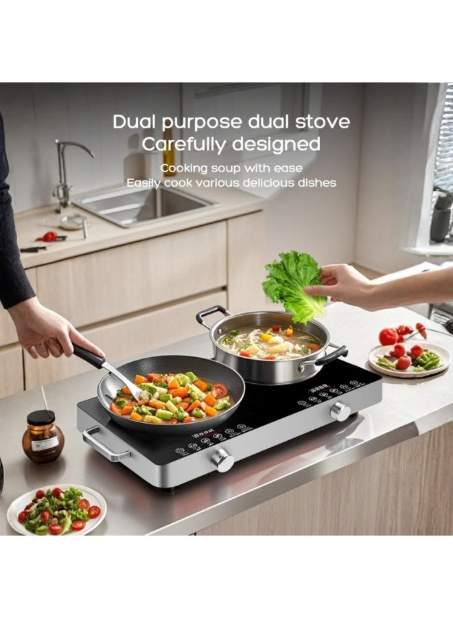 Silver Crest SC-21 7000W Dual Burner Infrared Cooker with Ceramic Crystal Plate, Digital LED Display, Touch Sensor Controls, Adjustable Temperature Settings, Safe Waterproof Body for Home and Commercial Kitchen Use - Image 2