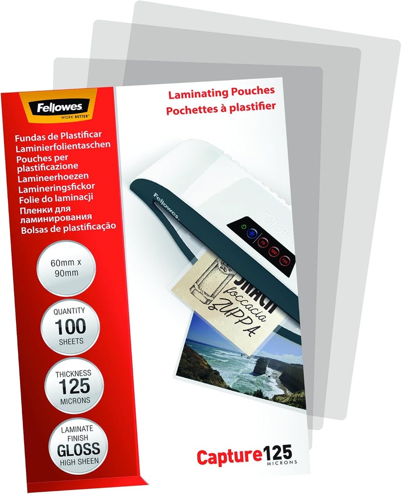 Fellowes Capture 60x90mm 125 ميكرون أكياس تصفيح لامعة (عبوة من 100) - Image 2