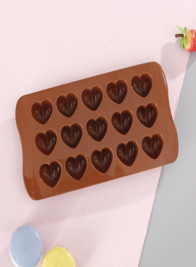 divinezon Silicone Bakeware Mould for Chocolate and Ice Cube 15 Cavity Chocolate Mold Heart Shape | 21 x 10.5 x 2.4 cm | Brown | - Image 4