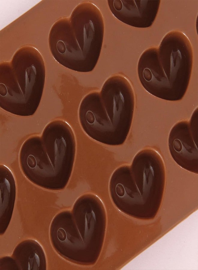 divinezon Silicone Bakeware Mould for Chocolate and Ice Cube 15 Cavity Chocolate Mold Heart Shape | 21 x 10.5 x 2.4 cm | Brown | - Image 3