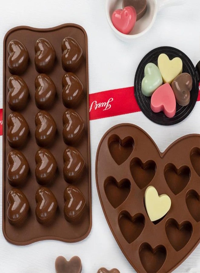 divinezon Silicone Bakeware Mould for Chocolate and Ice Cube 15 Cavity Chocolate Mold Heart Shape | 21 x 10.5 x 2.4 cm | Brown | - Image 5