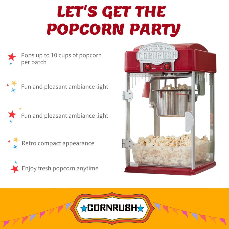 CORNRUSH Popcorn Popper Machine-4 OZ Vintage Professional Popcorn Maker Theater Style with Nonstick Kettle Warming Light and Serving Scoop. (Red) - Image 3