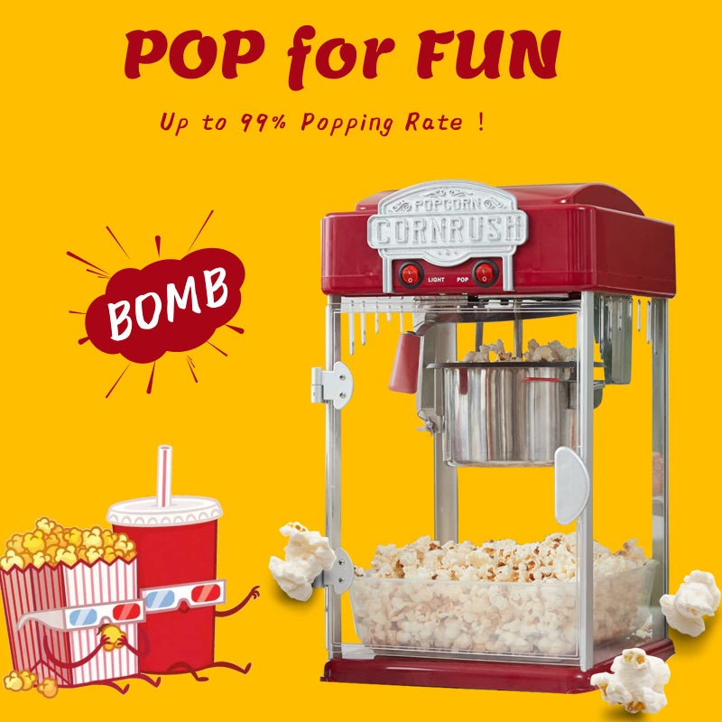 CORNRUSH Popcorn Popper Machine-4 OZ Vintage Professional Popcorn Maker Theater Style with Nonstick Kettle Warming Light and Serving Scoop. (Red) - Image 2