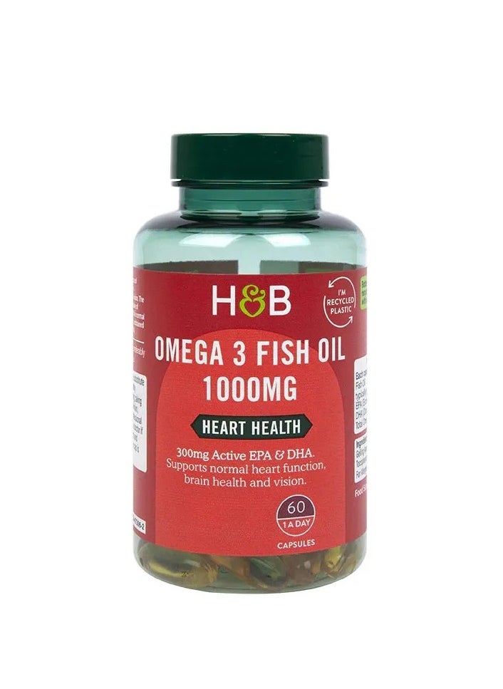 H&B H&B Omega 3 Fish Oil 1000mg Capsules For Heart Health, Pack of 60's 