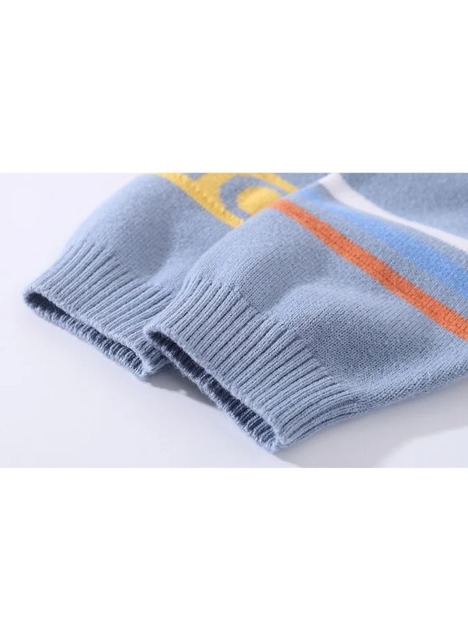 LITTLE SURPRISE BOX Light Blue, Little Man Tie Print Kids Cardigan Sweater, Round Neck