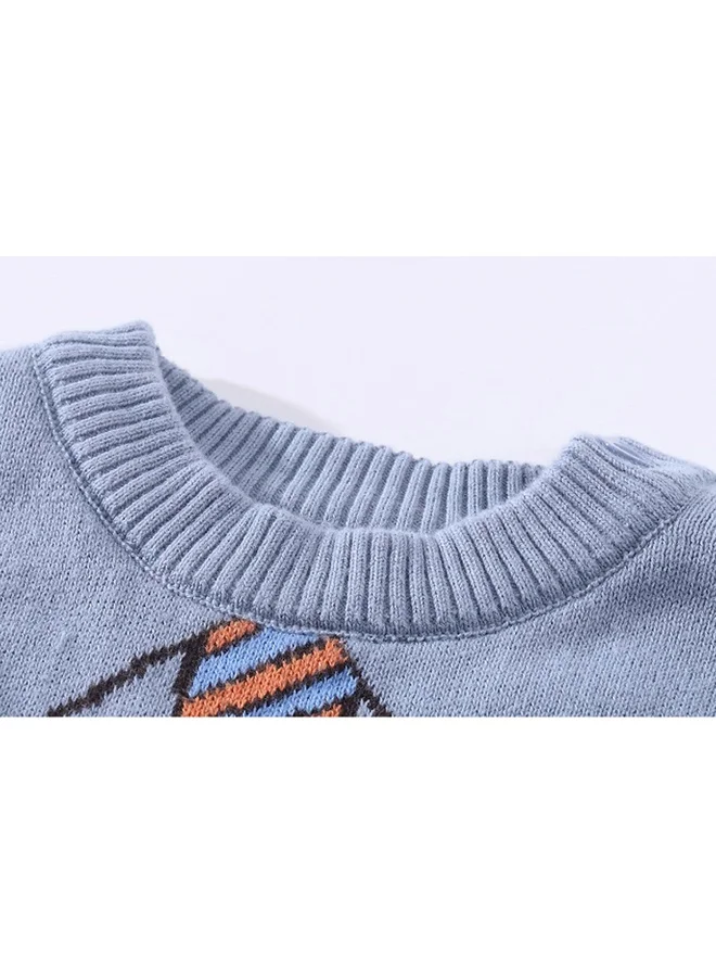 LITTLE SURPRISE BOX Light Blue, Little Man Tie Print Kids Cardigan Sweater, Round Neck