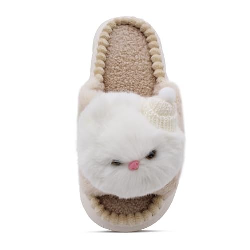 VRITRAZ Women’s Cute Cat Plush Winter Slippers | Warm Cozy Anti-Skid Footwear for Bedroom & Living Room | Comfortable Winter Shoes for Women (Beige, Size 7) - Image 5