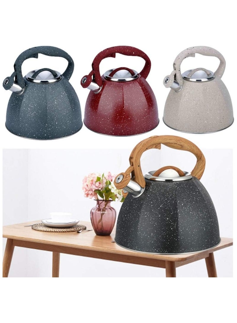 4L Stainless Steel Teapot Made of food grade stainless steel, sturdy and durable, healthy and safe, easy to clean Comfortable handle, whistle design will sound a safety alarm when boiling, the whole process of boiling water is safe and worry-free, providing more security for the family Black/Grey/Red/Beige (Color: Grey, - Image 4