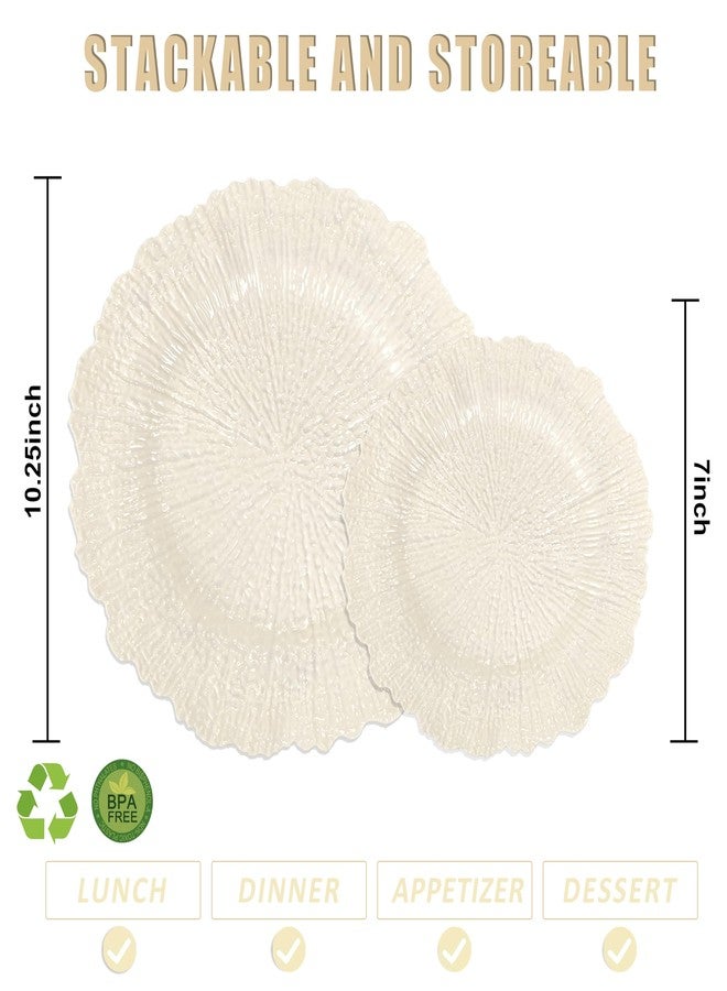 SUT 60 Pcs Ivory Plastic Plates, Disposable Plates for 30 Guests include 10 inch Dinner Plate and 7 inch Dessert Plate, Ivory Plate Disposable Heavy Duty for Party/Birthday/Wedding - Image 2
