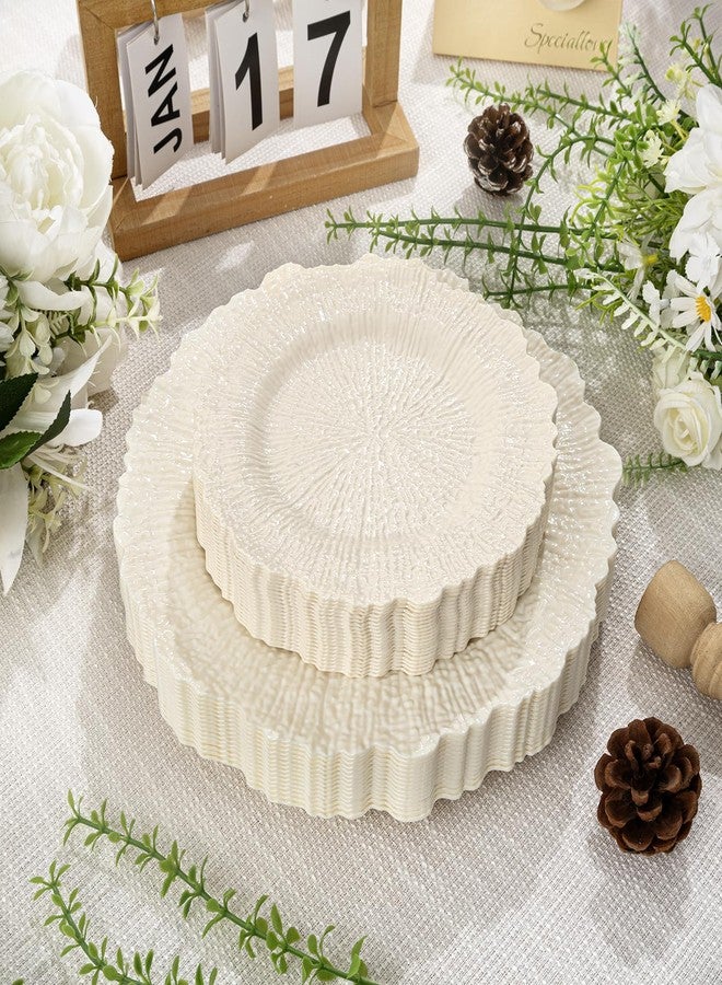 SUT 60 Pcs Ivory Plastic Plates, Disposable Plates for 30 Guests include 10 inch Dinner Plate and 7 inch Dessert Plate, Ivory Plate Disposable Heavy Duty for Party/Birthday/Wedding - Image 3