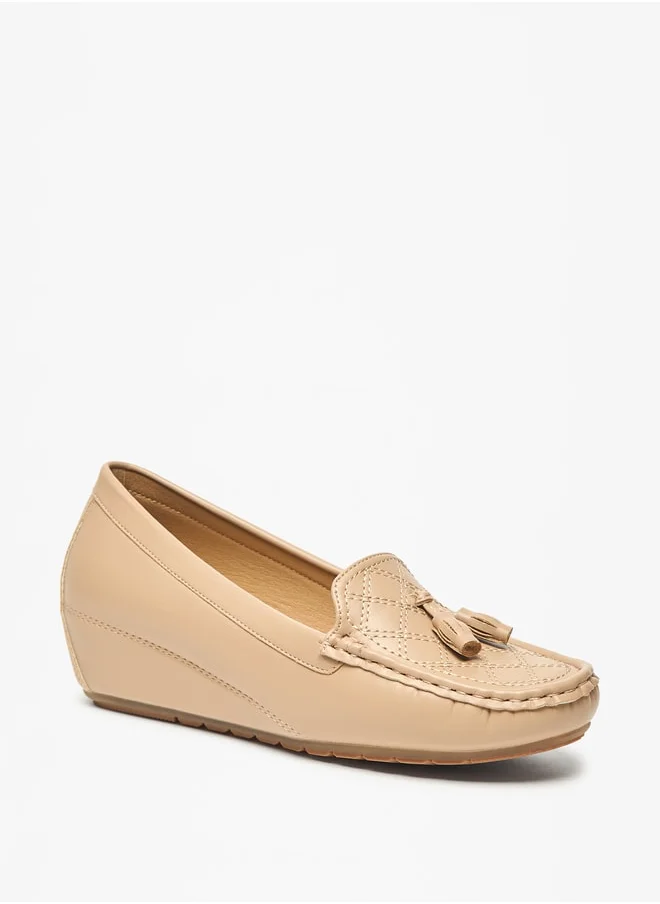 لو كونفورت Women's Textured Slip-On Loafers with Wedge Heels