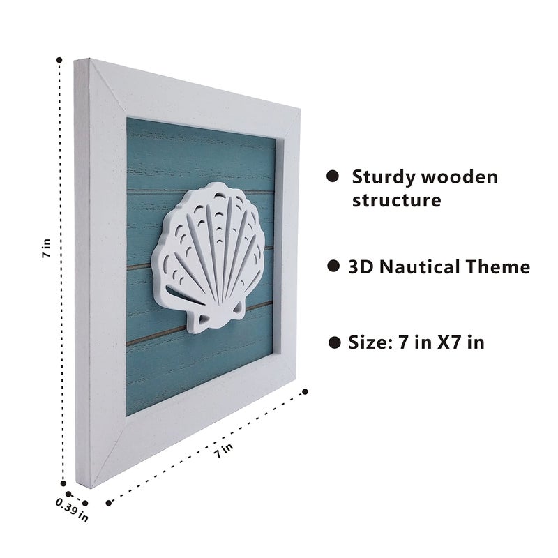 CSWLJS Ocean Theme Wall Decor Set of 3 7x7 in Rustic Beach Decor 3D Starfish Seashell and Sand Dollar Wooden Beach Bathroom Decor Ocean Coastal Theme Decor for Lake House Home Room Nautical Gifts - Image 2