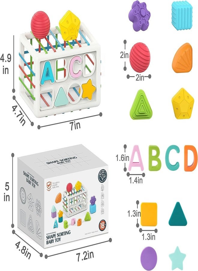GoldiMec Baby Shape Sorting Cube with ABCD and Shape Blocks, Sensory Bin with Colourful Elastic Rope for Toddlers, Babies and Kids Early Educational Montessori Learning Developmental STEM Toys - Image 2