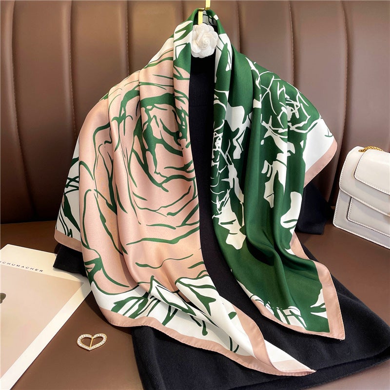 Rose Scarf Women's Twill Large Square Scarf All-match Decorative Shawl Autumn and Winter Scarf Color Matching Fashion Scarf Sunscreen - Image 5
