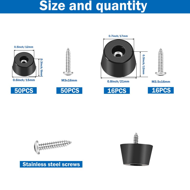 Sunxeke 132Pcs Rubber Feet for Cutting Board with Stainless Washer Screws Assortment Kit,2 Sizes (0.6inch, 0.8inch),Non Slip Rubber Bumper Feet for Furniture, Cabinets, Electronics - Image 2