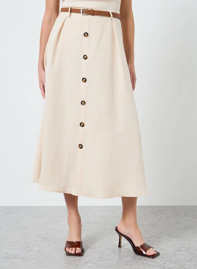 تايك تو تنورة بحافة واسعة سادة بتفاصيل أزرار أمامية