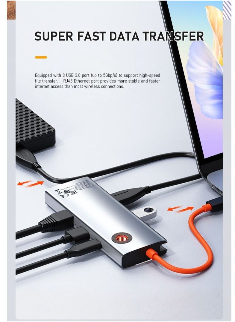 فيرليكس محطة إرساء USB C مع منفذ شحن PD بقدرة 100 وات | موزع USB C متعدد المنافذ 6 في 1 مع محول HDMI 4K30 هرتز، و3 منافذ بيانات USB-A (5.0 جيجابت في الثانية) ومنفذ RJ45 (1000 ميجابت في الثانية)  - Image 3