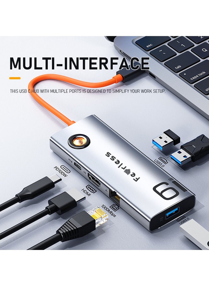 فيرليكس محطة إرساء USB C مع منفذ شحن PD بقدرة 100 وات | موزع USB C متعدد المنافذ 6 في 1 مع محول HDMI 4K30 هرتز، و3 منافذ بيانات USB-A (5.0 جيجابت في الثانية) ومنفذ RJ45 (1000 ميجابت في الثانية)  - Image 2