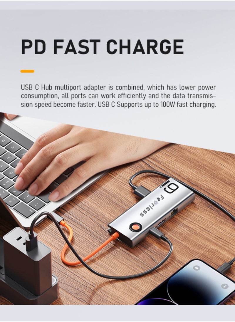 فيرليكس محطة إرساء USB C مع منفذ شحن PD بقدرة 100 وات | موزع USB C متعدد المنافذ 6 في 1 مع محول HDMI 4K30 هرتز، و3 منافذ بيانات USB-A (5.0 جيجابت في الثانية) ومنفذ RJ45 (1000 ميجابت في الثانية)  - Image 4