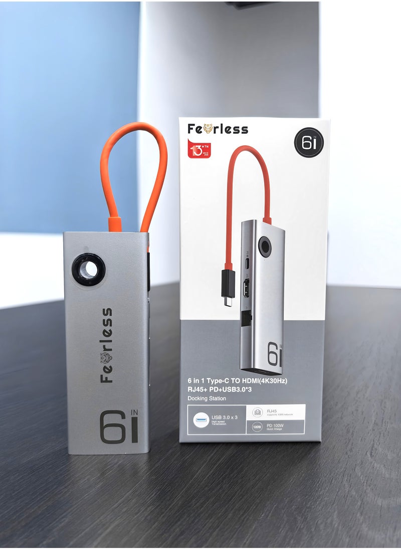 فيرليكس محطة إرساء USB C مع منفذ شحن PD بقدرة 100 وات | موزع USB C متعدد المنافذ 6 في 1 مع محول HDMI 4K30 هرتز، و3 منافذ بيانات USB-A (5.0 جيجابت في الثانية) ومنفذ RJ45 (1000 ميجابت في الثانية)  - Image 1