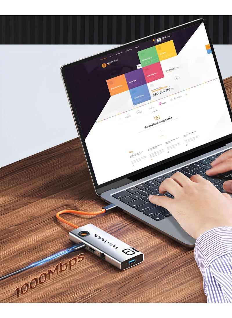 فيرليكس محطة إرساء USB C مع منفذ شحن PD بقدرة 100 وات | موزع USB C متعدد المنافذ 6 في 1 مع محول HDMI 4K30 هرتز، و3 منافذ بيانات USB-A (5.0 جيجابت في الثانية) ومنفذ RJ45 (1000 ميجابت في الثانية)  - Image 5