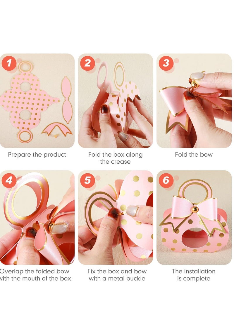 SYOSI Wedding Favor Box, Party Favor Pink Candy Box, Wedding Cake Box for Guest Bridal Shower Favor Box Wedding Box Chocolate Treat Present Bag with Bow for Wedding Party (2.6x1.8x4.9 Inch 50Pcs)  - Image 5