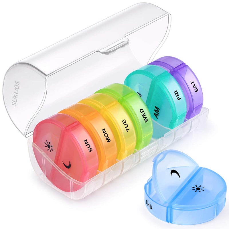 Sukuos Sukuos Large Weekly Pill Organizer 2 Times a Day Daily Pill Box 7 Day Easy to Open with Double Protection AM PM Pill Case for MedicineVitaminFish OilSupplements Clear 
