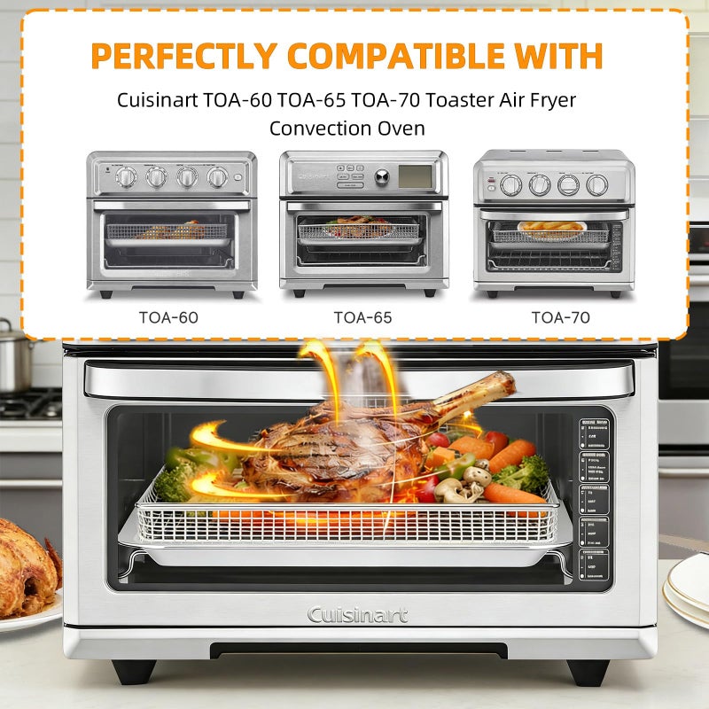 COWHERDING Air Fryer Tray Replacement for Cuisinart TOA-60 TOA-65 TOA-70 Airfryer Convection Toaster Oven, 12.4"x11" Stainless Steel Baking Sheet Pan and Mesh Wire Rack Basket Accessories Parts, Dishwasher Safe - Image 4