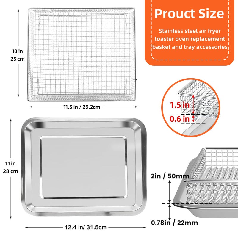 COWHERDING Air Fryer Tray Replacement for Cuisinart TOA-60 TOA-65 TOA-70 Airfryer Convection Toaster Oven, 12.4"x11" Stainless Steel Baking Sheet Pan and Mesh Wire Rack Basket Accessories Parts, Dishwasher Safe - Image 2