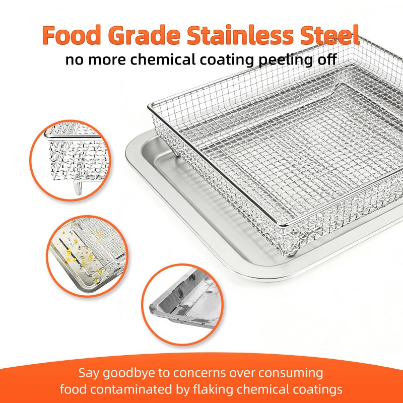 COWHERDING Air Fryer Tray Replacement for Cuisinart TOA-60 TOA-65 TOA-70 Airfryer Convection Toaster Oven, 12.4"x11" Stainless Steel Baking Sheet Pan and Mesh Wire Rack Basket Accessories Parts, Dishwasher Safe - Image 3