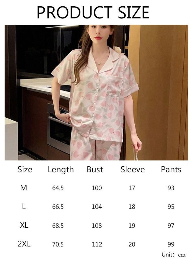 DUNISO - 2-piece Women' s Pajama Sets Silks Satin Sleepwear Sweet Loungewear Nightwear Long Sleeve Shirt with Button Down and Waist Elastic Pants Pajama Set for Women Grils Ladies - Image 1