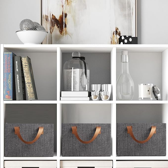 Kesrin Kesrin 2 Wardrobe Organizer for Clothes with Metal Frame Rectangle Storage Baskets for Pants Jeans Storage Clothing Box with Handles Shelf Basket for Clothes 26Lgrey Pack of 2 - Image 5