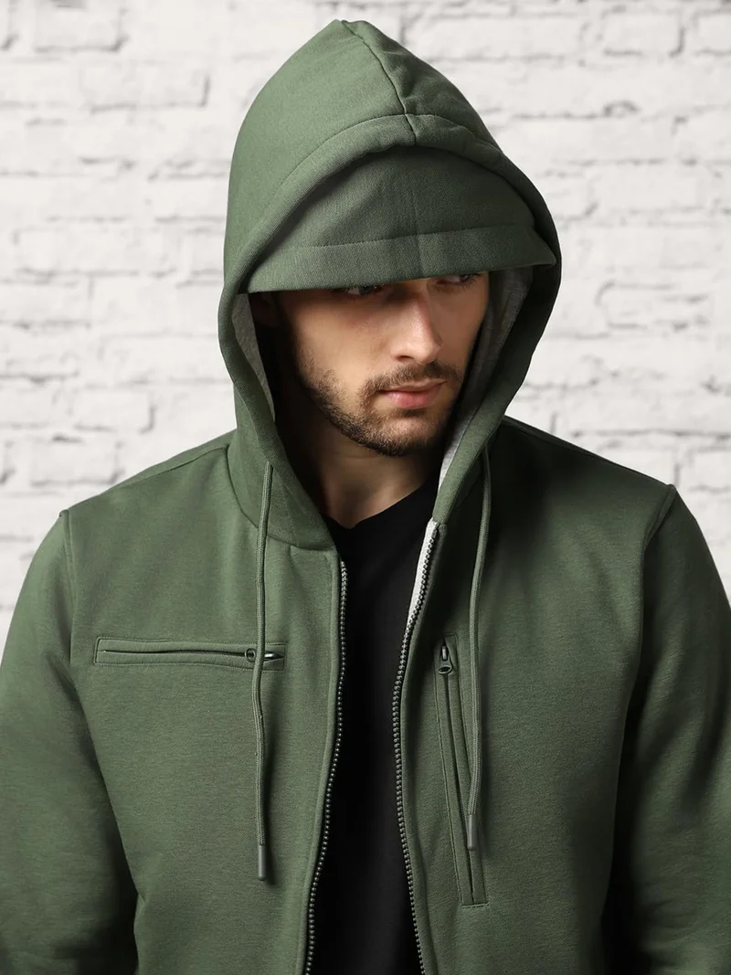 NOBERO  Olive Green Hooded Sweatshirt for Men for Men | Best Price UAE