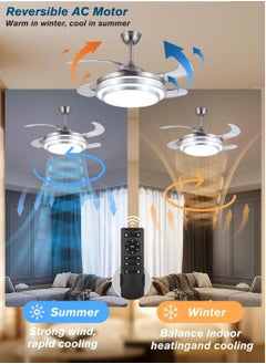 MODI MODI 42 inch temperture ceiling fan with LED Light Kit remote controlmodern blade noiseless copper motor dimming and color temperature adjustment 3-speed tricolor adjustable (Silver)  - Image 3
